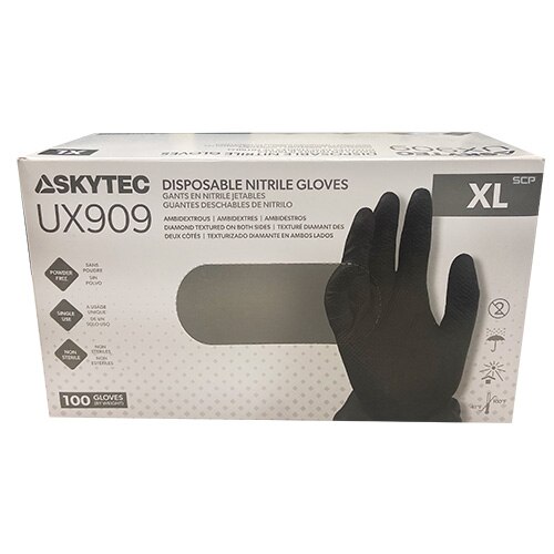 Skytec UX909 Black 8.0G Nitrile Gloves - Extra Large 10 (100/BX